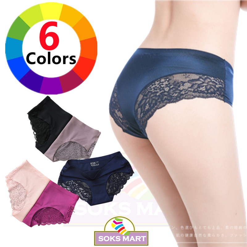 Spender Wanita Sexy Lace Underwear Ice Silk Seamless Panties with Silky