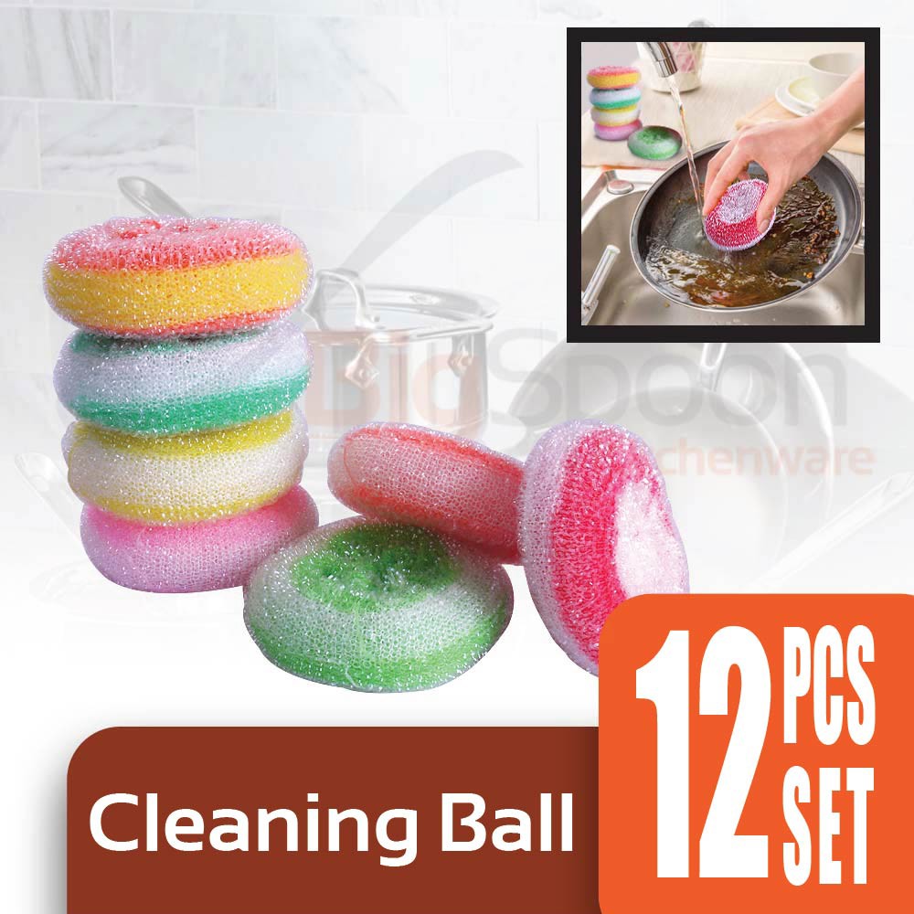 BIGSPOON 12-PCS Cleaning Ball in Assorted Colours Kitchen Accessories Pencuci Pinggan Multi Purpose Cleaner [BS6005]