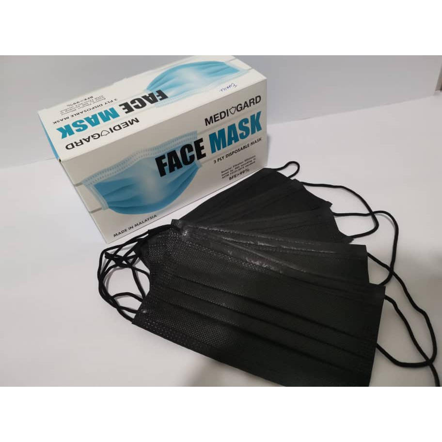 SGS Tested 3PLY Face Mask BFE >99% 50pcs Premium Black 2 layers Meltblown Technology