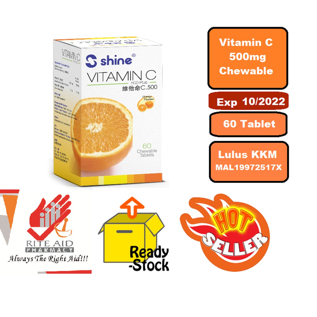 Exp 31 05 2023 Shine Vitamin C Plus Orange Flavour 500mg Tablets 60 S Lulus Kkm Mal19972517x