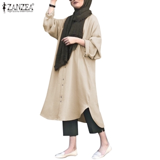 Image of ZANZEA Women Casual Crew Neck Buttons Plus Size Muslim Dress
