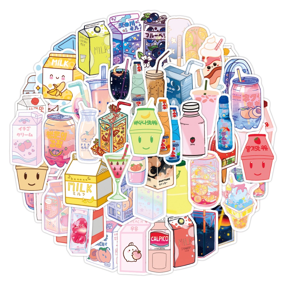 50/25/10PCS Kawai INS Style Flavored Drink Stickers For Laptop Stationery Decal