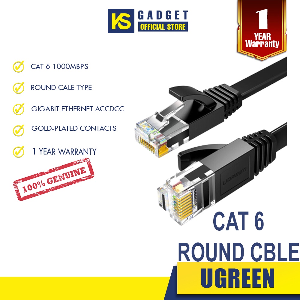 UGREEN Cat6 / Cat 6 FLAT Ethernet Patch Cable Gigabit RJ45 Network Wire ...