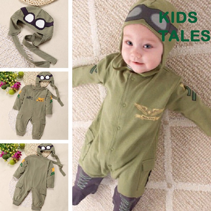 2020 New Suit Boy Sliders Newborn Baby Clothes Baby Boy Clothes Children Pilot Sliders Infant Long-sleeved Jumpsuit+hat