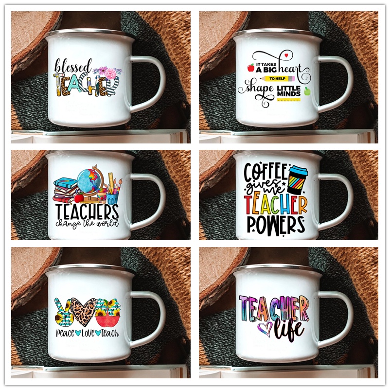 Teacher's Day Gifts Teach Love Inspire Enamel Coffee Mugs Student Presents for Teacher Mugs Teacher's Day Gifts