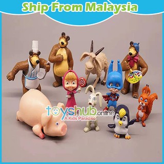 Masha And The Bear Cartoon Characters Action Figure Toys Cake Topper Doll  10Pcs | Shopee Malaysia