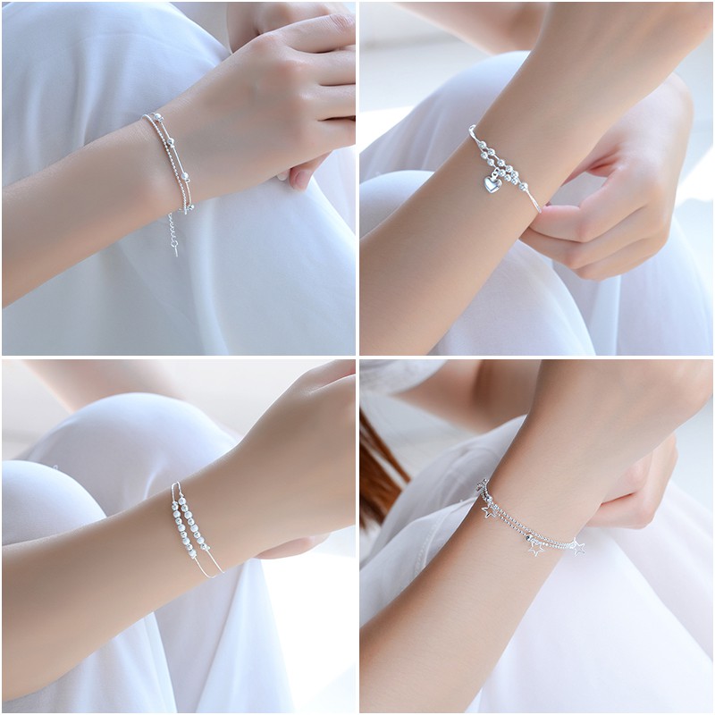 925silver Gelang Heart Silver Chain Bracelet Fashion Flower Crystal Pendant Bracelets Women Hot Sale Jewelry Accessories Gifts Shopee Malaysia