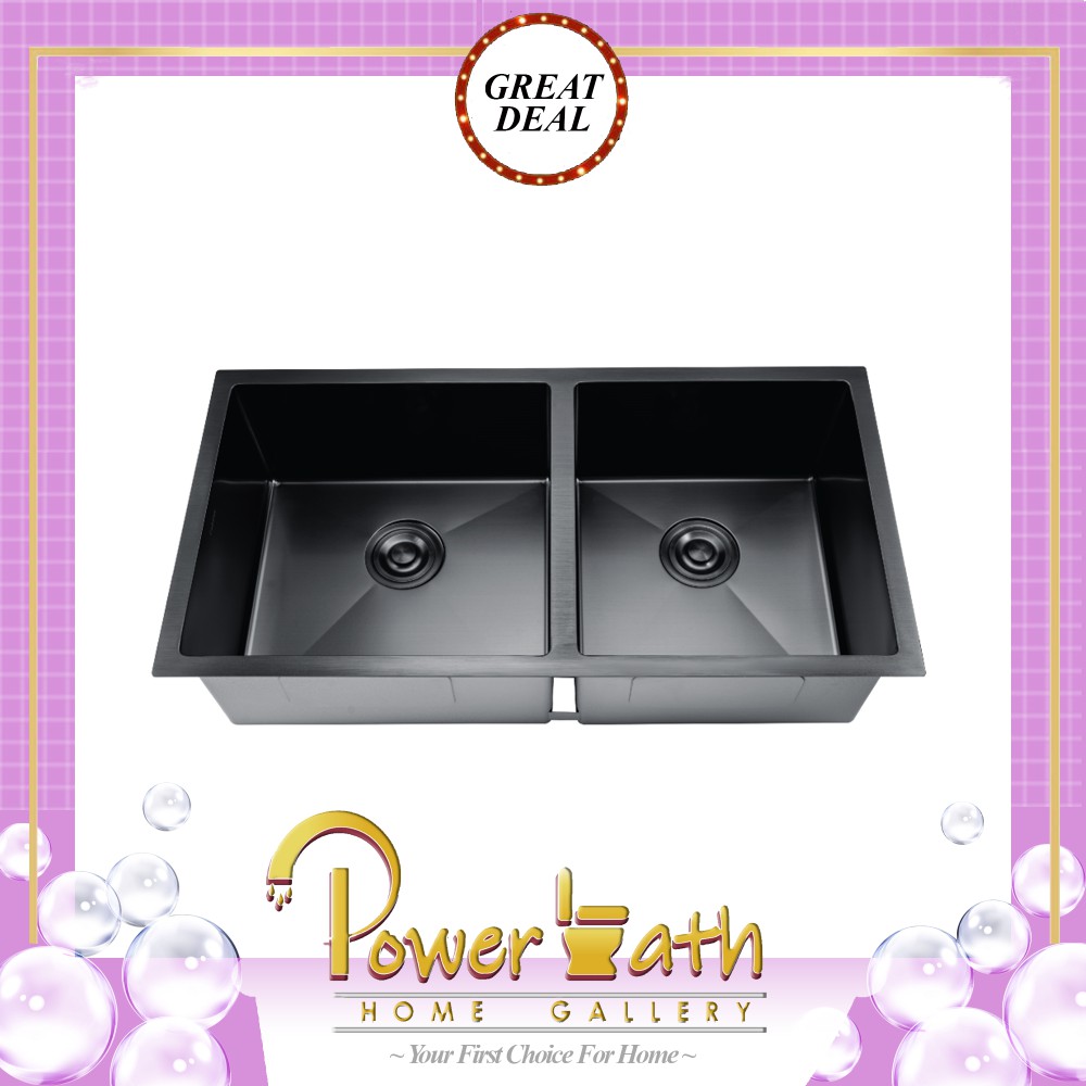 Kitchen Sink Undermount Double Bowl Sink Stainless Steel Black Color Ks8645 Nl Shopee Malaysia
