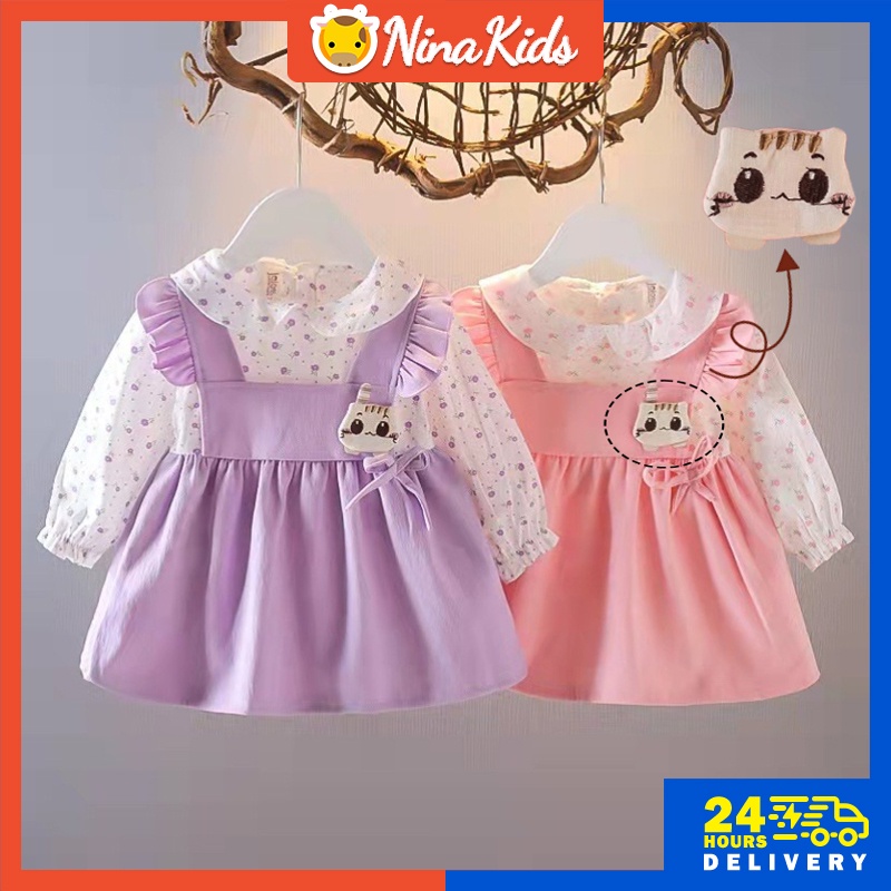 04 Years Ready Stock dress for kids baby girls Doll collar floral