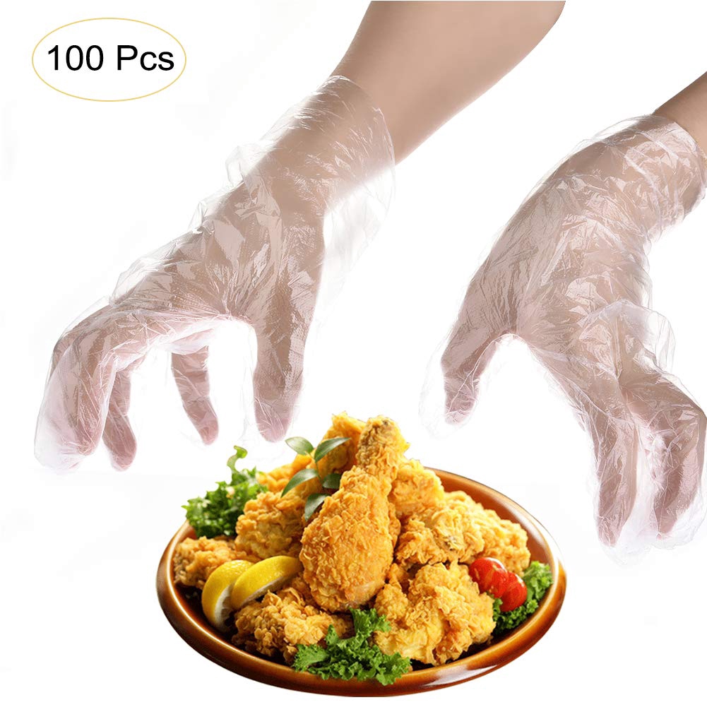 100PCS Disposable PE Gloves Plastic Transparent Household Kitchen