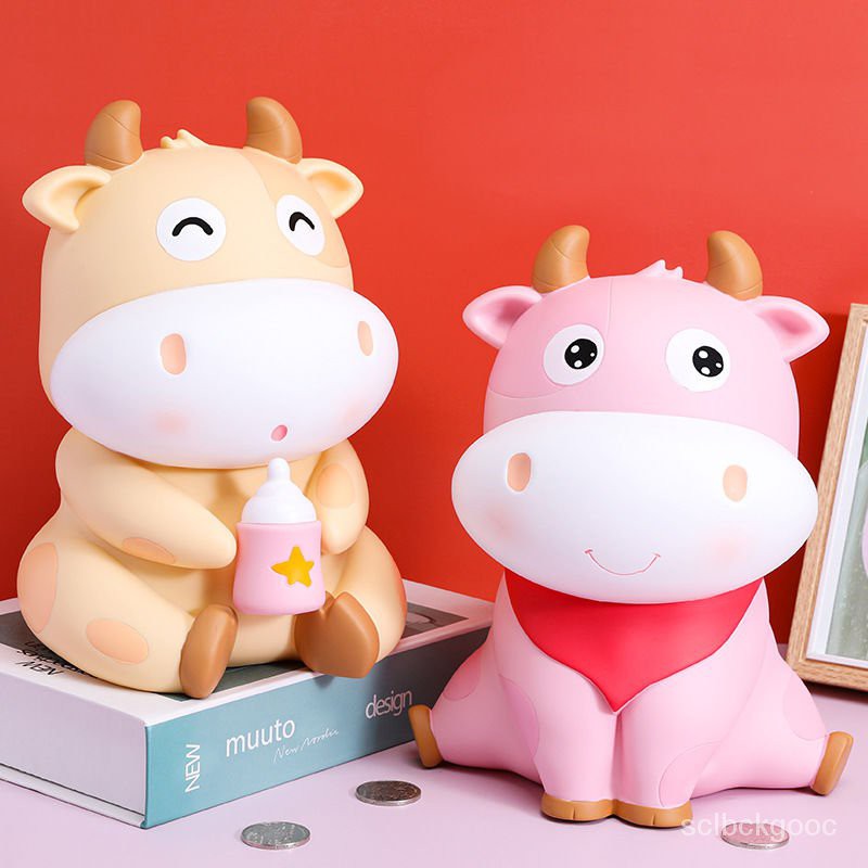 Creative Gift Cartoon Cute Cute Cute Cow Ornaments Coin Bank Accessible Large Capacity Children's Room Desk Decorations