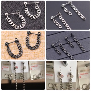 🇲🇾 Silver Black Stsinless Steel Chain Stud Earrings BigBang chandelier hoop drop men women钛钢 韩国新款 耳钉