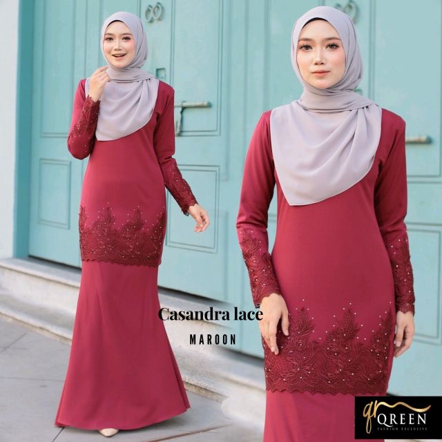 baju kurung moden lace maroon