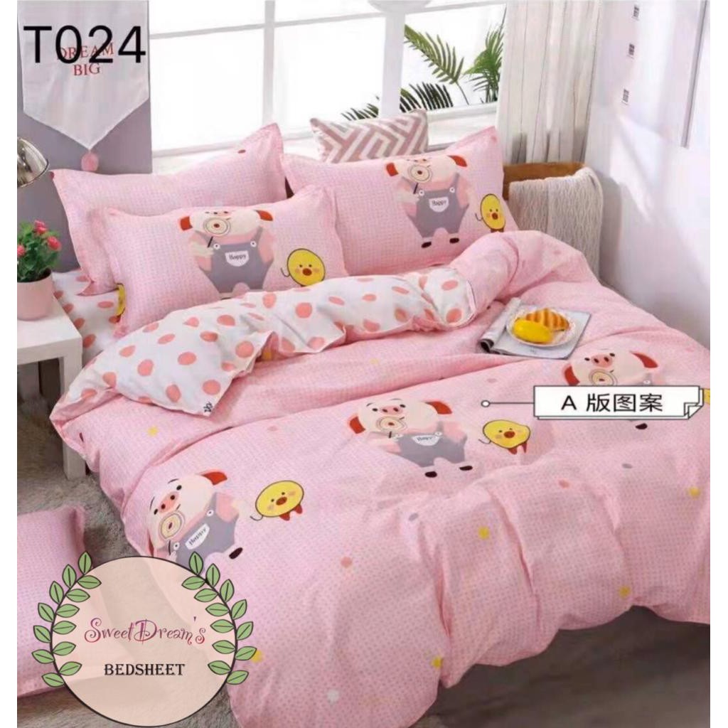 Sweet Pink Cute Pig Bedsheet With Comforter 4in1 Set For Super