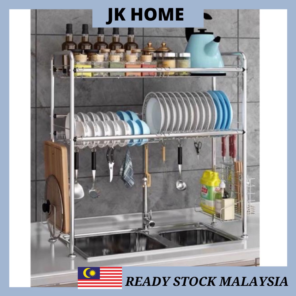 【Ready Stock】Stainless Steel Draining Single & Double Sink Dish Rack