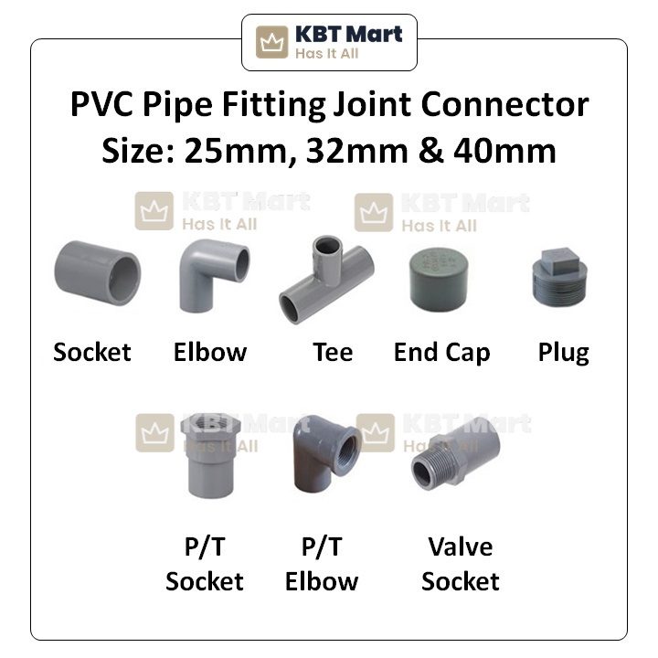 25mm 32mm 40mm PVC Pipe Fitting Joint Connector Valve PT Socket Elbow ...