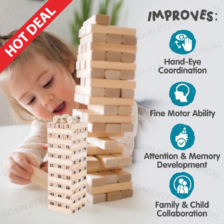 Wooden Tower Building Tumbling Blocks Stacking Puzzle Game / Permainan