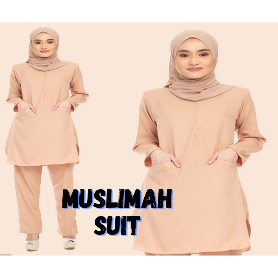 Muslimah suit (BLOUSE+SELUAR) 2 FRONT POCKET/READY STOCK
