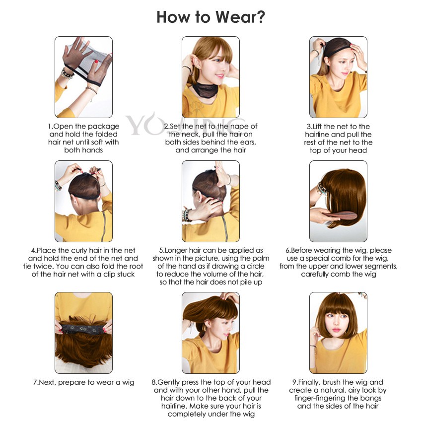 YOLINC Wig Women Wigs Light Brown Short Wig Straight Fake Hair BoBo Head  Wig Full Wig with Bangs Fashion Synthetic Hair Extension Hairnet Wig Korean  Sweet Style Female Fake Hair for Cosplay