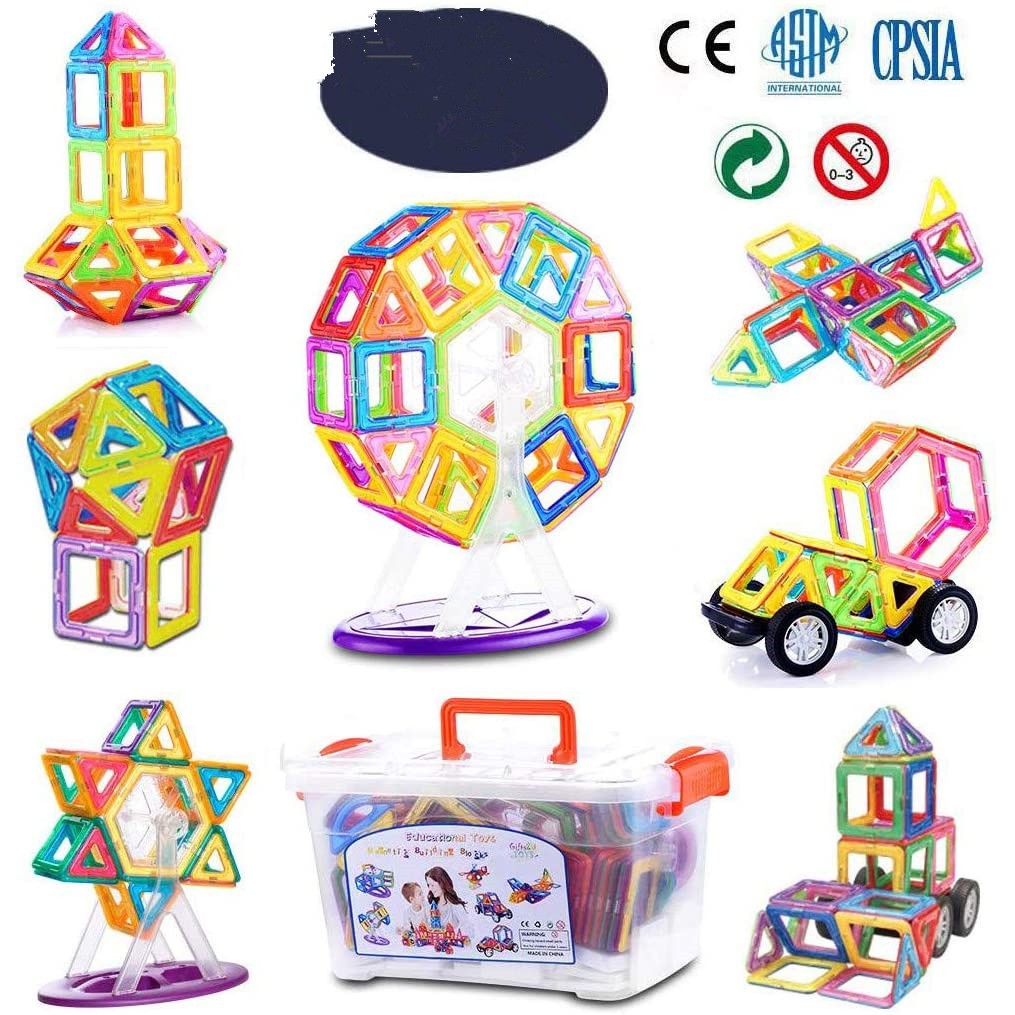 148PCS 3D Magnetic Building Blocks STEM Learning Toys Magnetic Toys for 3 4 5 6 7 Years Old Boys Girls Gifts with 2 Cars Kids Magnet Toys Magnetic Tiles 