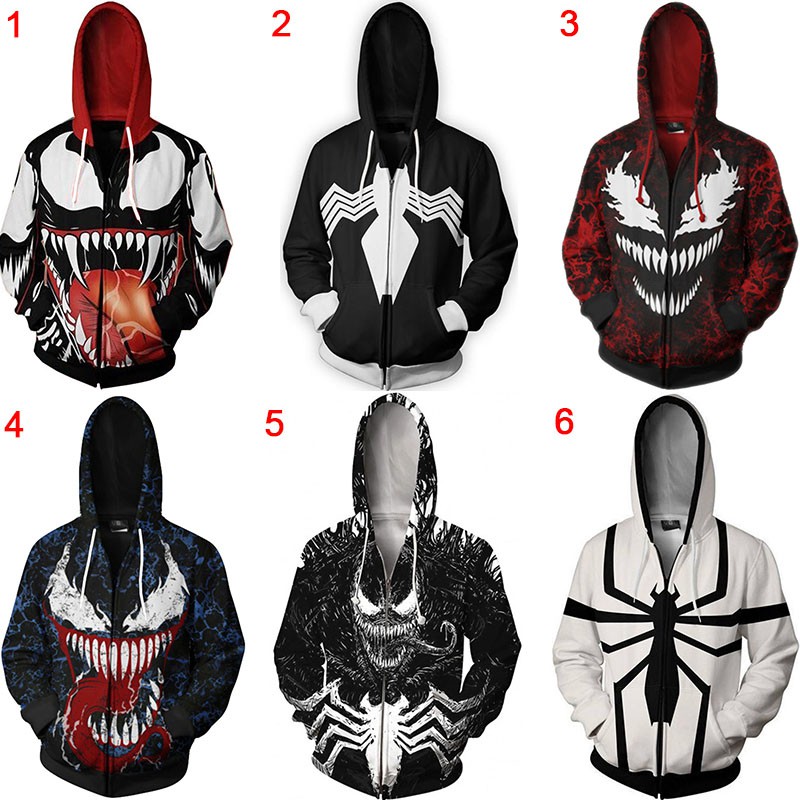 venom symbiote hoodies sweater hooded jacket anime full zipper anime hoodie  sweatshirts 3d print