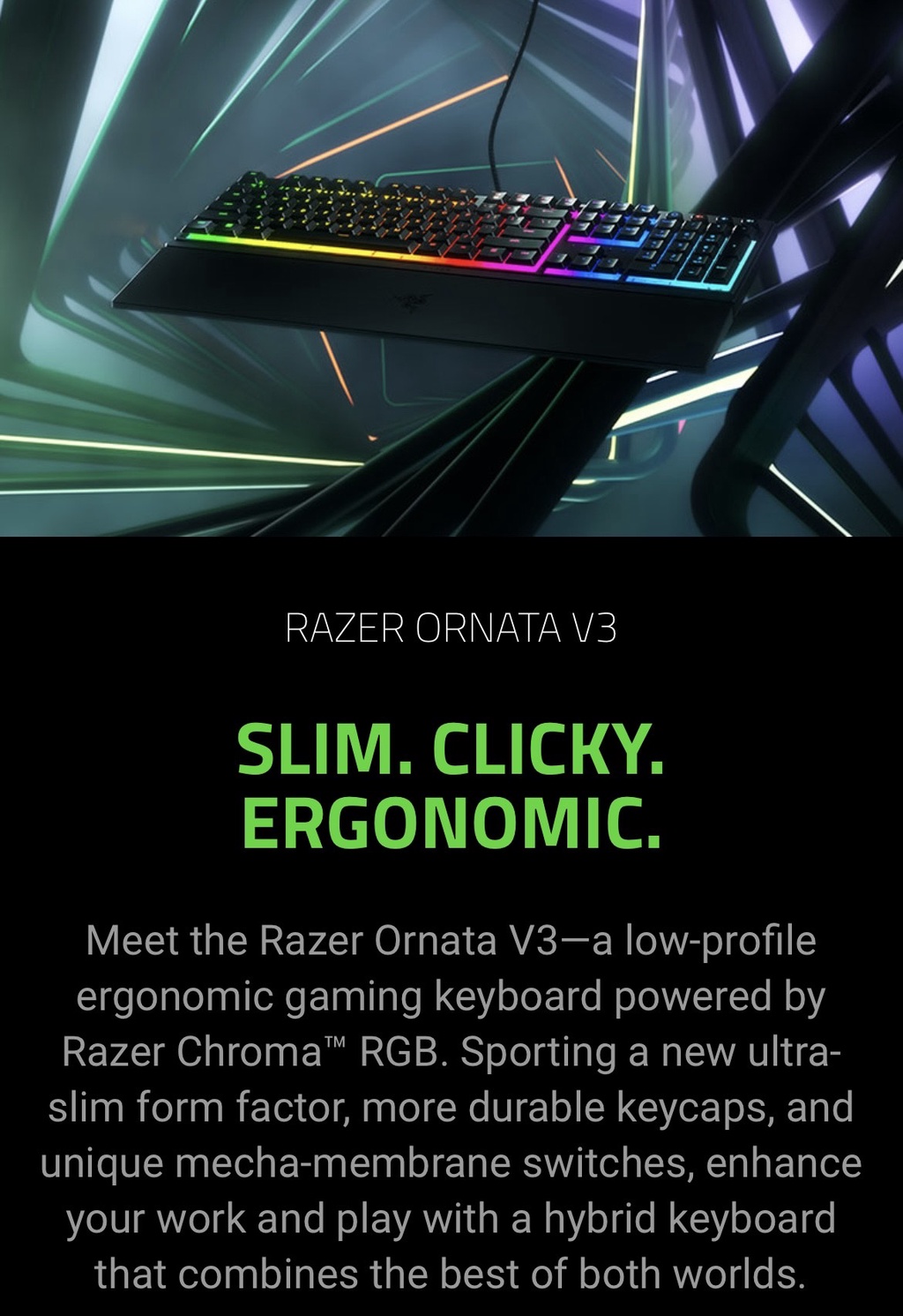 Ergonomic Clicky Gaming Keyboard - Razer Ornata V3