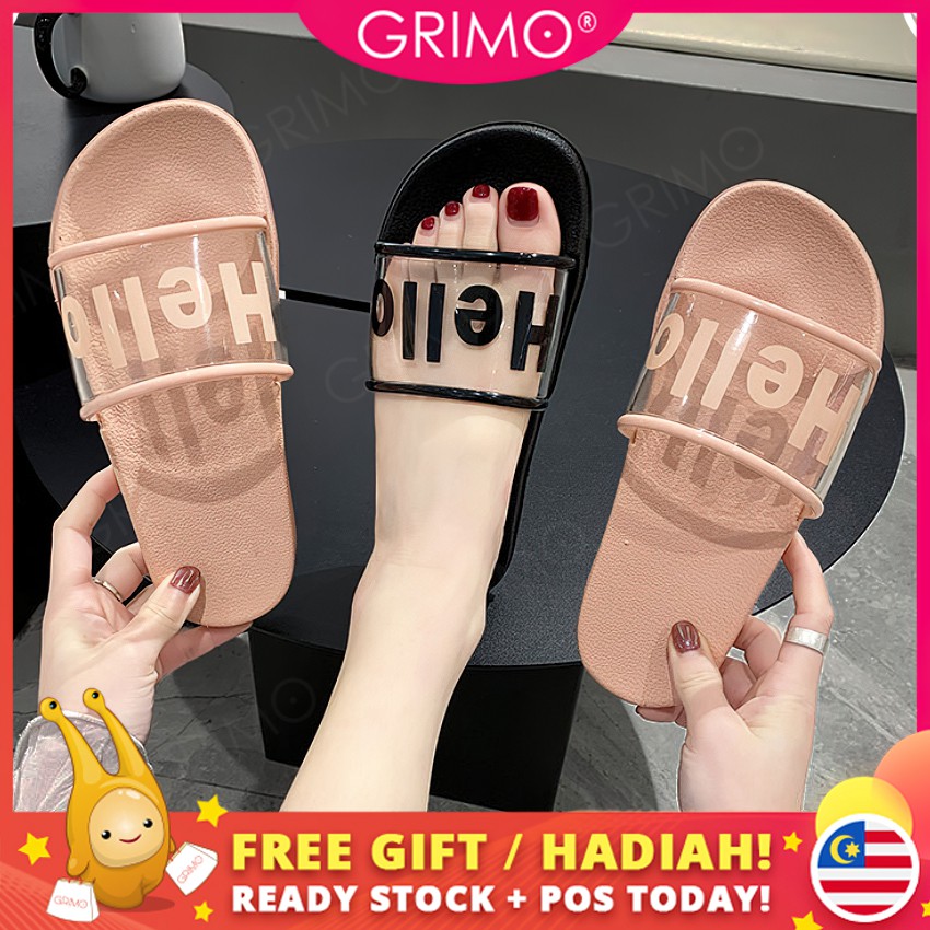 READY STOCK💝GRIMO Hello Trans Sandal Selipar Women's Kasut Shoe Slipper ...