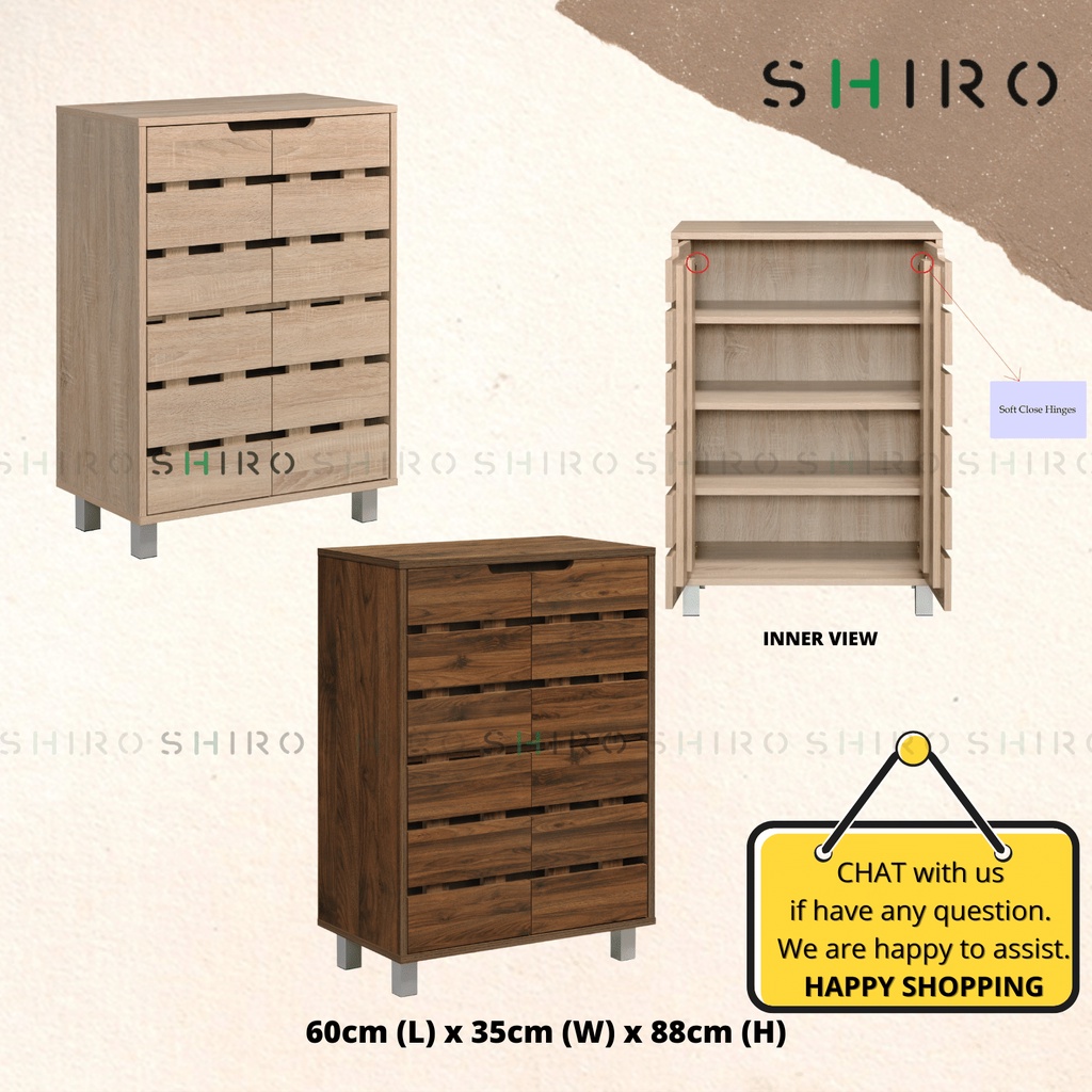 SHIRO Furniture Shoe Cabinet 2 Door Rak Kasut 2 Pintu Storage Cabinet Almari Kasut Kabinet 4 Tier Outdoor Cupboard Oak