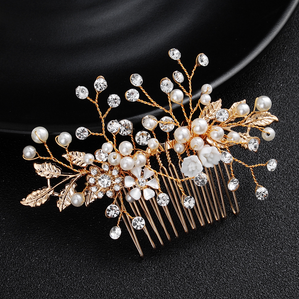 Handmade Pearl Hair Accessories Bridal Tiara Hair Comb Rhinestone