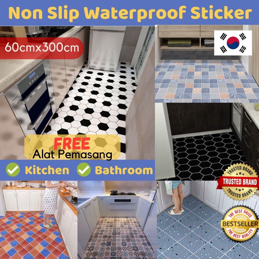 Bathroom Kitchen Non Slip Floor Tile Sticker Self Adhesive Wallpaper  Waterproof Bedroom Living Room Vinyl | Shopee Malaysia