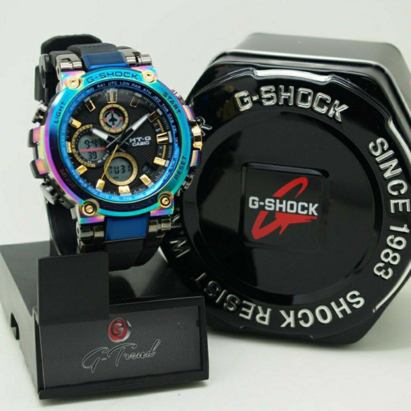 Ready Stock G Shock Mtg B1000rb Rainbow Dual Time Stainless Stell Digital Sport