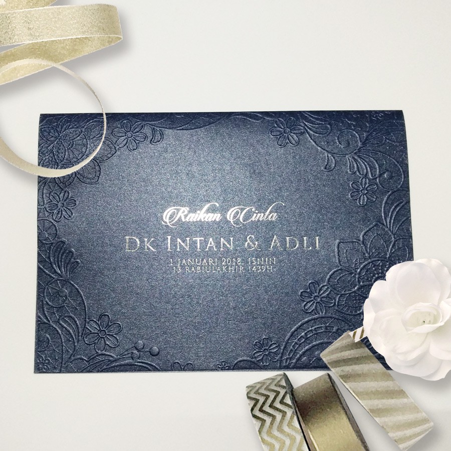 Kad Kahwin VIP Royal Series A5 Dark Blue Metallic Modern Exclusive Wedding  Cards