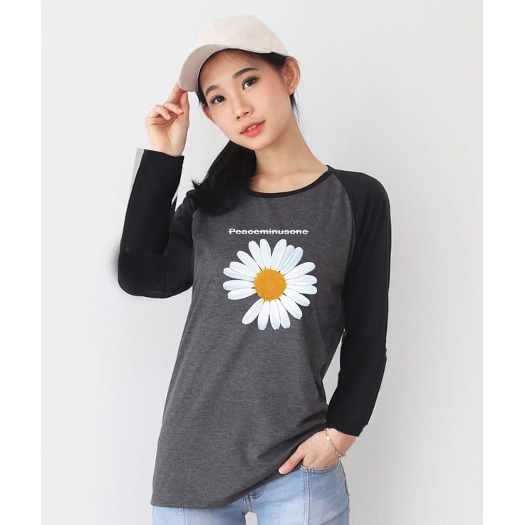 Long Sleeve Dark Gray Raglan T-shirt with Floral Print