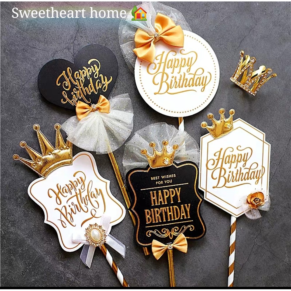 Ready Stock Happy Birthday Beautiful Cake Topper Design Butterfly Ribbon Sunmoon漂亮各项花式生日插卡 Shopee Malaysia