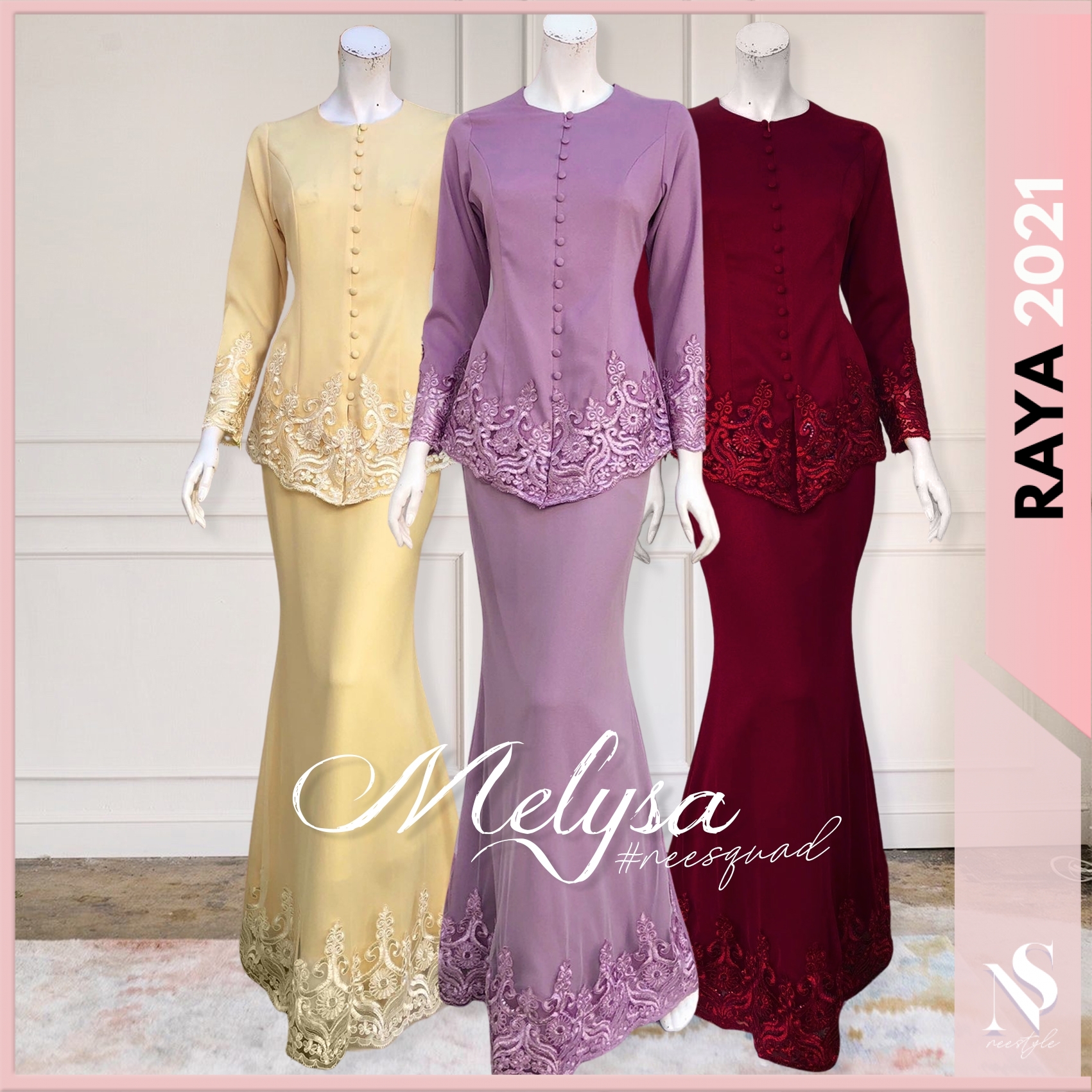 Baju Raya 2021 Melysa Muslimah Baju Kurung Kebaya Moden Lace Nikah Tunang Kahwin Dinner Engagement Size S M L Shopee Malaysia