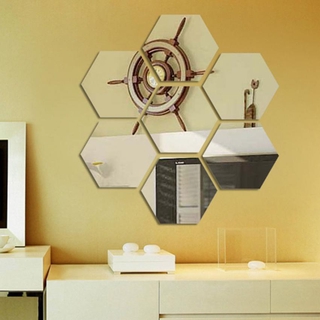 7 Pcs Acrylic Decorative Hexagon Mirror Wall  Sticker  