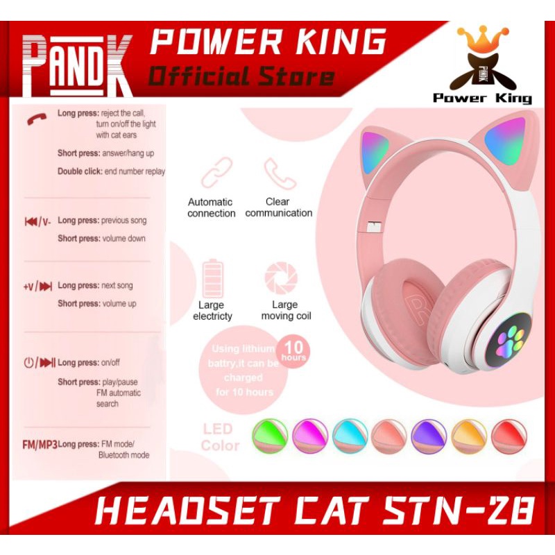 STN-28 Wireless Headset LED Light Cat Over Ear Music Headset Kids ...