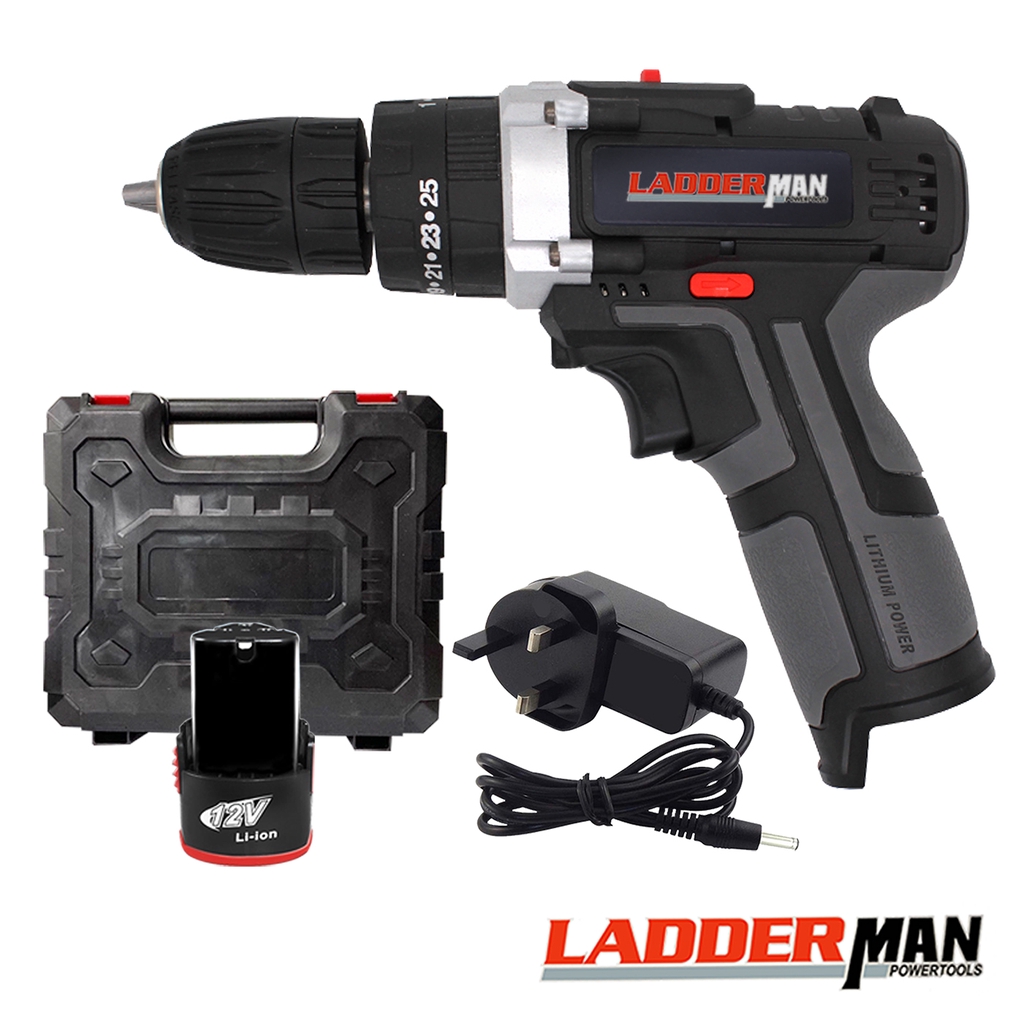 Package Ladderman 12v 2 Speed Cordless Drill Screwdriver With Li Ion Battery 1 Battery Combo