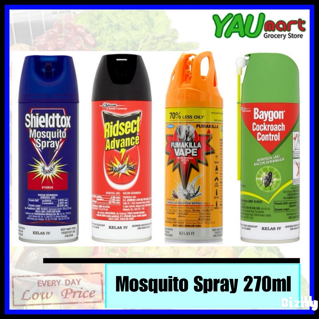 Yau Mart Ridsect Advance Fumakilla Shieldtox Mosquito Spray 270ml Baygon Cockroach Control Ubat Nyamuk Aerosol æ€è™«å‰‚ Shopee Malaysia