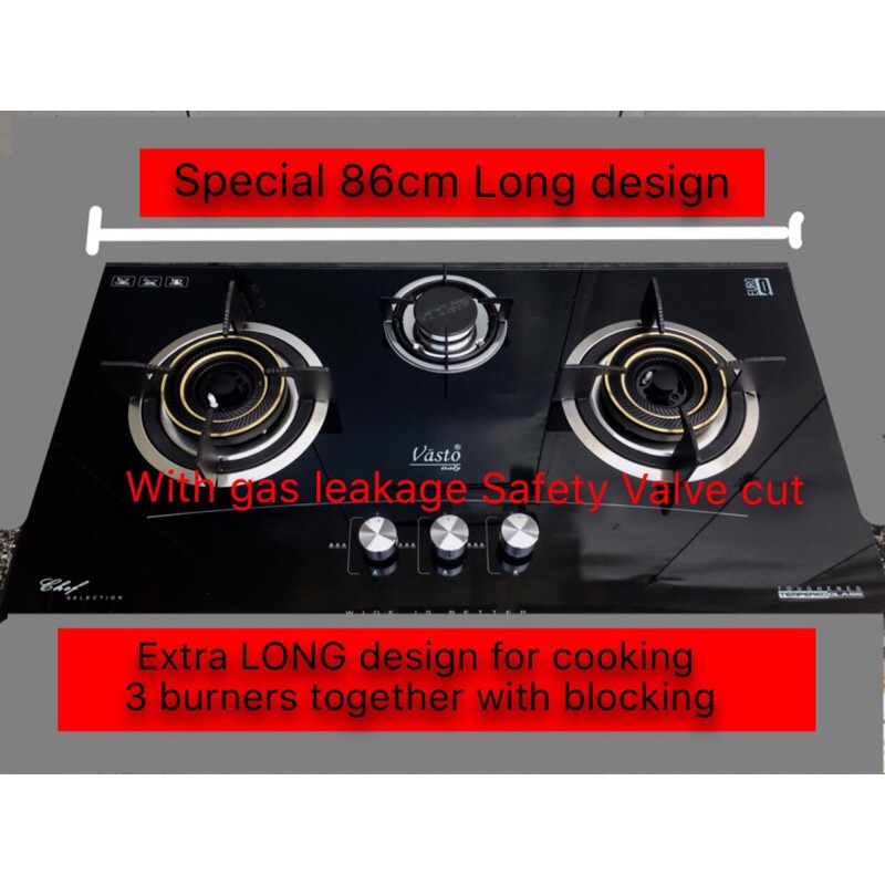 Dapur Gas Tempered Glass 3 Burner Built In Hob Api Besar Dan Boleh Masak 3 Sekali Shopee Malaysia