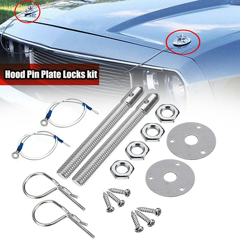 Black Acouto Stainless Steel Universal Racing Sport Bonnet Hood Pins Lock Latch Kit for Racing Sport Car 