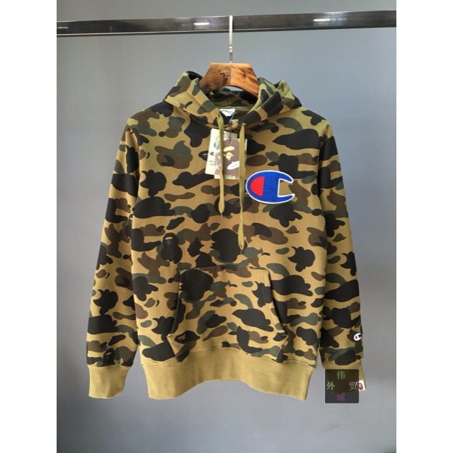 bape champion camo hoodie