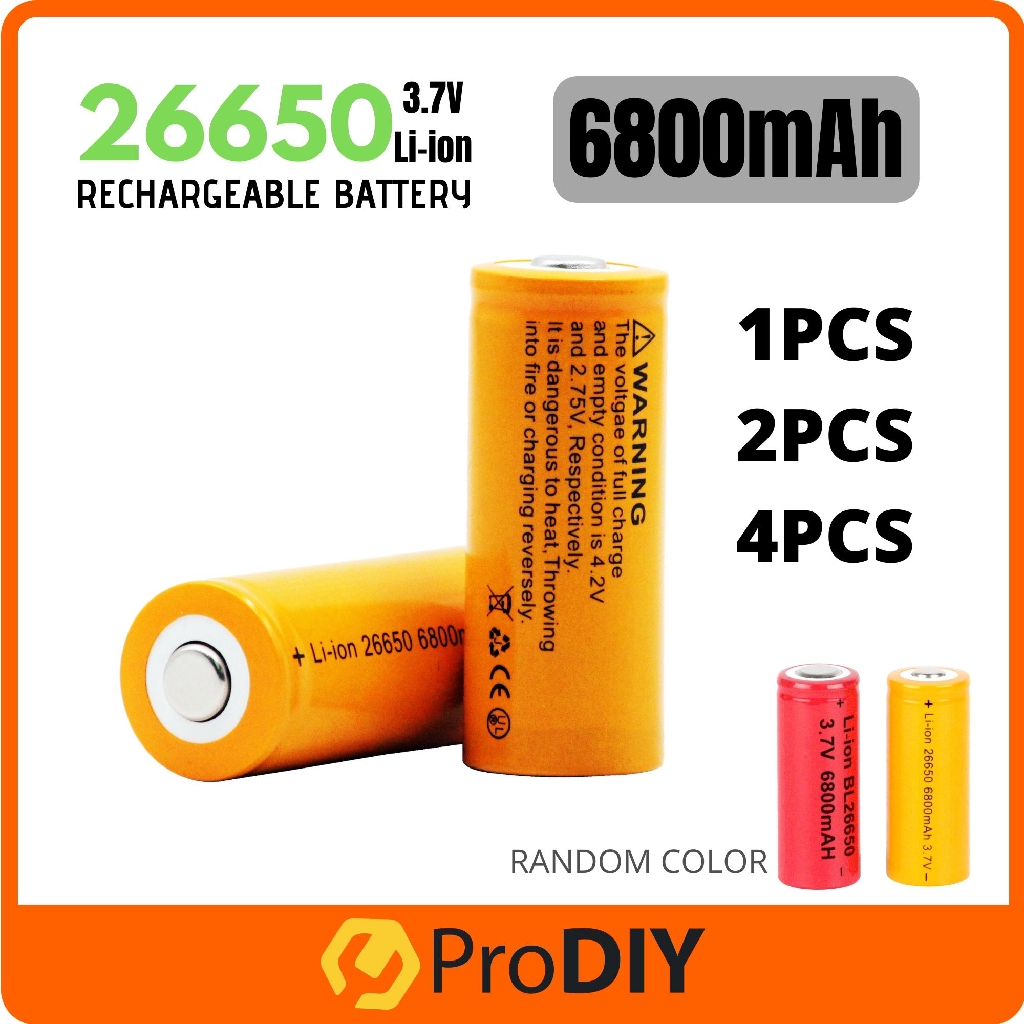 3.7V 26650 6800mAH Rechargeable Liion Battery Lithium (1pcs) Shopee