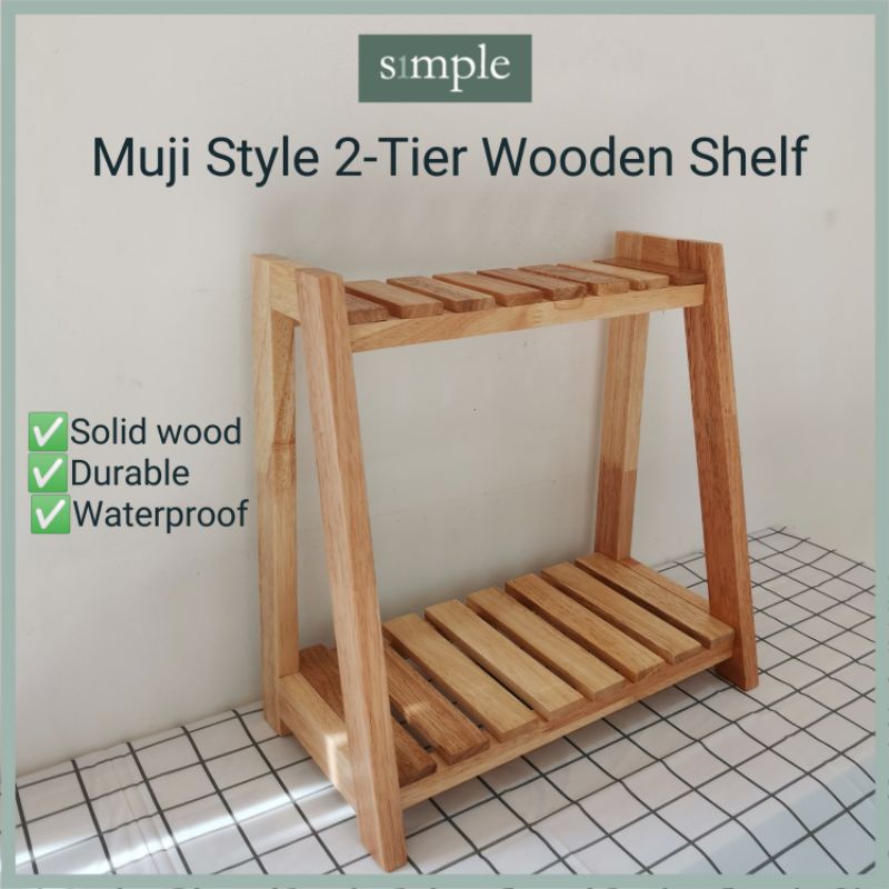 Muji Style Rack 2-Tier Wooden Rack Kitchen Spice Rack Display Shelf Rak Dapur
