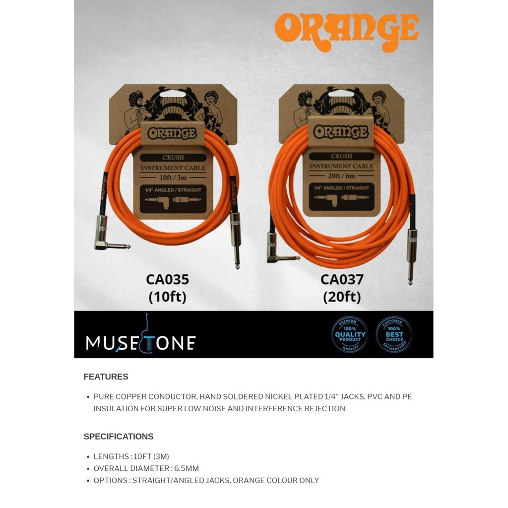 ORANGE Crush 10ft and 20ft Instrument Cable Angled to Straight Guitar Jack  Cable CA035 CA037 | Shopee Malaysia