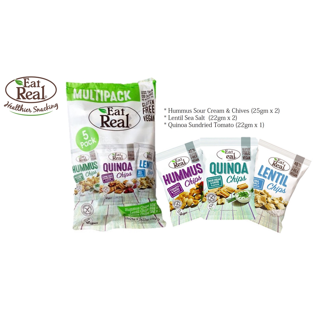 ( BUY 1 FREE 1) Eat Real Gluten Free Multipack Hummus, Lentil, Quinoa