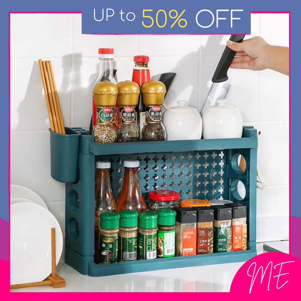 [ ME. ] Kitchen Storage Rack / Ingredient Spice Bottle Rack / Knife ...