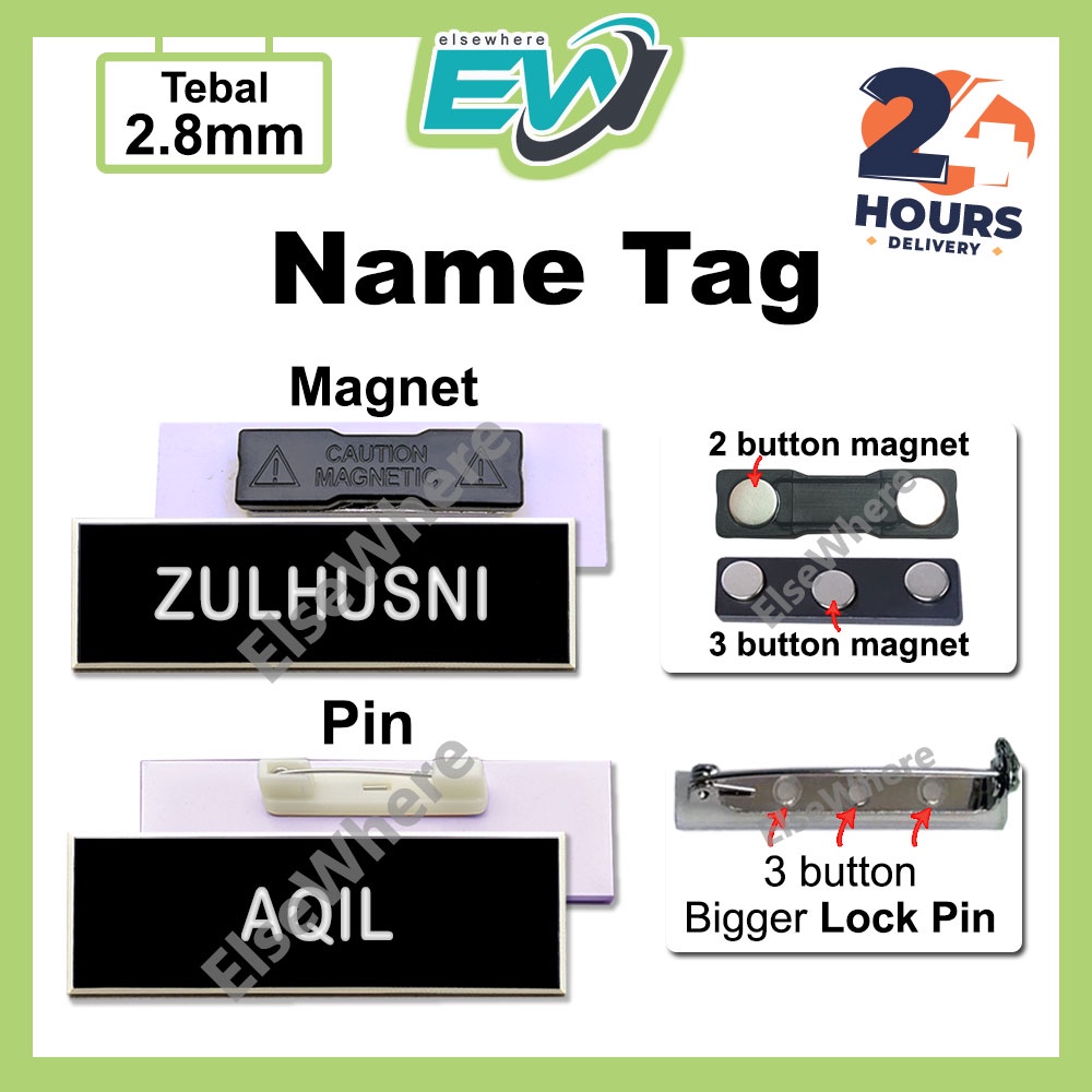 Name Tag MAGNET, Name Tag PIN Untuk Tag Nama Sekolah Cikgu, Nama Tag Kakitangan Kerajaa dan Penjawat Awam