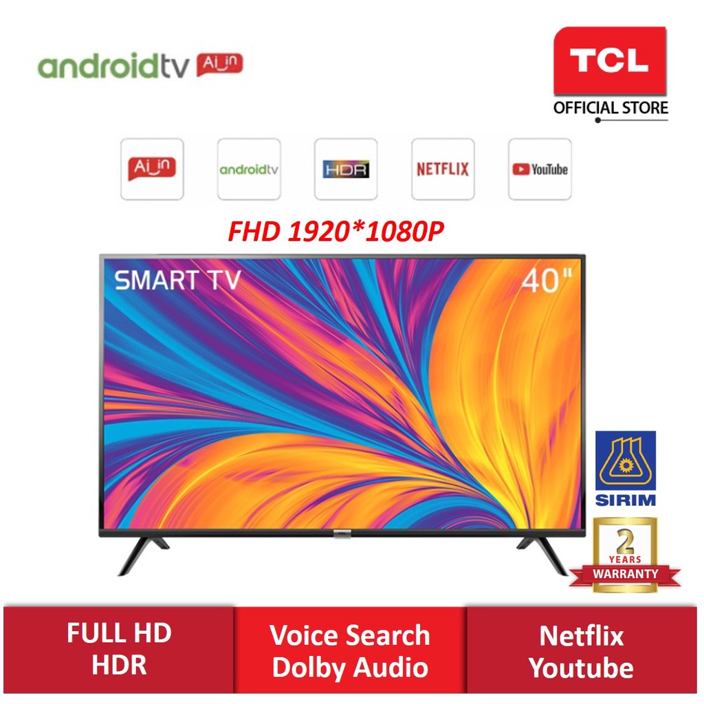 TCL Android Smart LED TV FHD Android TV/YouTube/Netflix/Voice Search/Google Play (40S6800)