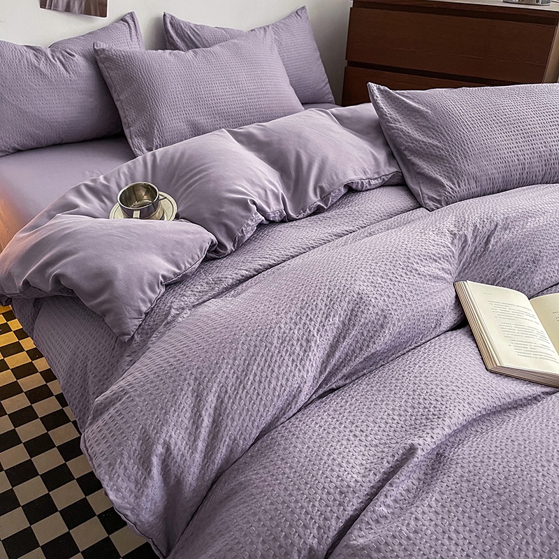 4 IN 1 Washed Cotton Plain Bedding set Comforter Cover Flat Sheet
